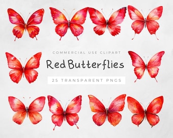 40pcs Translucent Red Butterfly Stickers - for Crafts