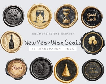 Wax Seal Clipart: New Year Vintage  PNG Graphics for Weddings, Digital Download, Craft Supplies, Stickers, Decor