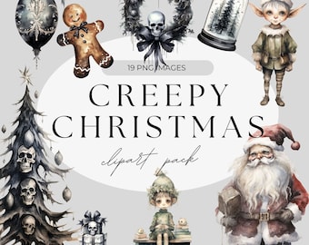 Clipart griezelige kerst: griezelige kerstmis png-illustraties (digitale download)
