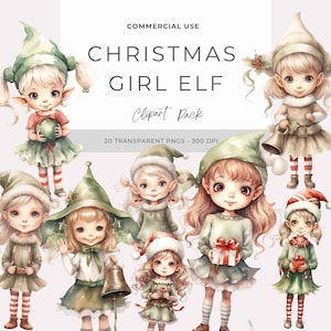 Cute Girl Elf Clipart | Christmas Clipart | Elf Png | Christmas Png | Cute Elf Sublimation Designs | Christmas Elf Svg | Girl Elf | Festive