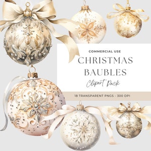Boho Christmas Ornaments Clipart | Watercolor Christmas Bauble Clipart | Christmas Balls Watercolor Clipart | Hanging Ornaments Clipart