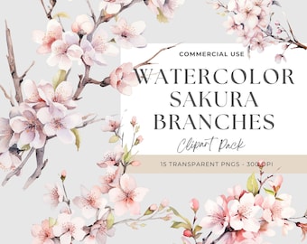 Sakura Branch Clipart, Floral Clipart, Cherry Blossom Clipart, Digital Pink Flowers, Botanica Png, Spring Floral Pink Fresh Bouquets
