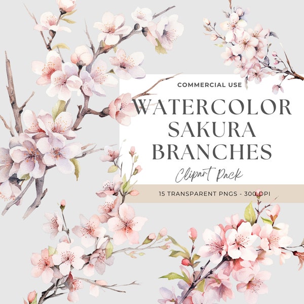 Sakura Branch Clipart, Floral Clipart, Cherry Blossom Clipart, Digital Pink Flowers, Botanica Png, Spring Floral Pink Fresh Bouquets