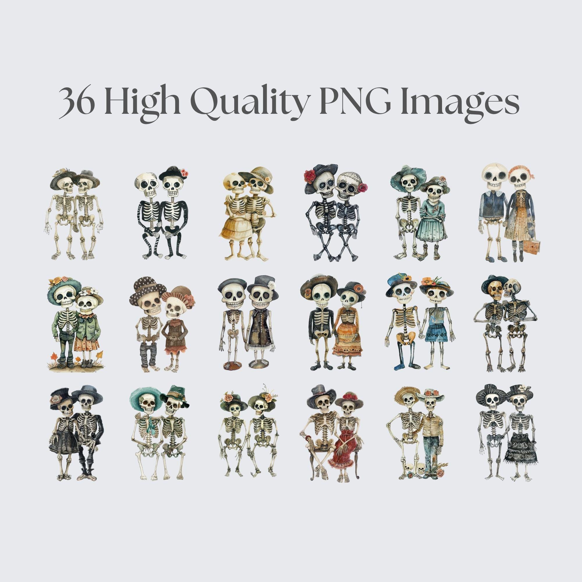 Skeleton Couple Clipart Bundle, Halloween Digital Download, PNG ...