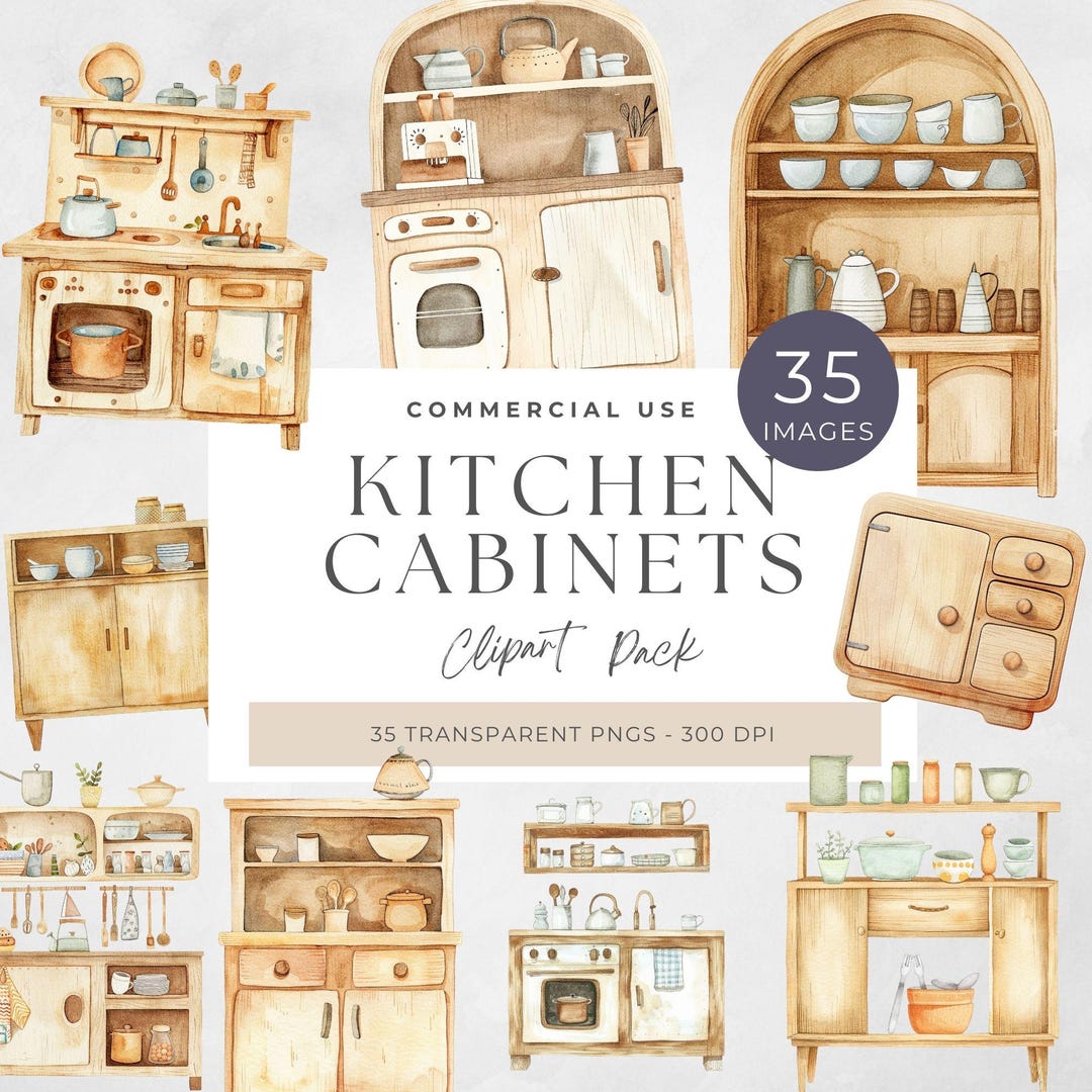 Kitchen Cabinet Clipart, Vintage Watercolor Pngs, Digital Download for ...