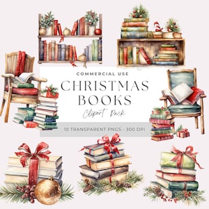 Weihnachten Gestapeltes Buch png | Bücher Weihnachten Clipart | Sofortiger digitaler Download | Bücherwurm | Kommerzielle Nutzung | Lektüre | Digitales Papiermodell