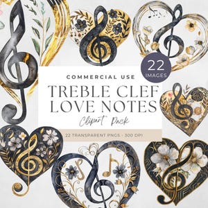 Treble Clef Heart Clipart, Treble Clef PNG,  Music Note SVG, Digital Download, Musical Art, Heart Design for Crafts & Decor, Art Deco