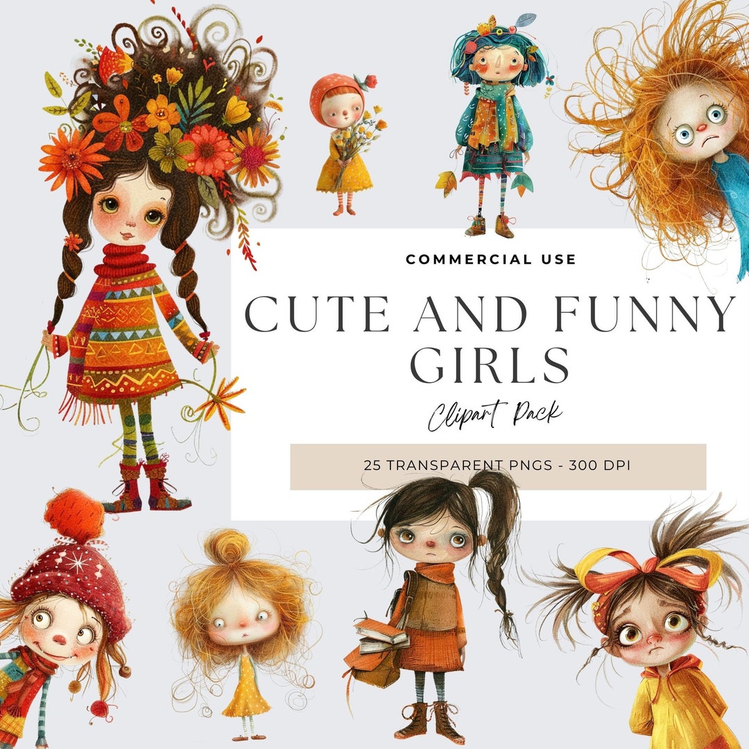 Whimsical Quirky Girl Clipart, Junk Journal PNG - Etsy