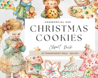 Pastel Christmas Cookie Clipart: Watercolor Holiday PNG (Digital Download)