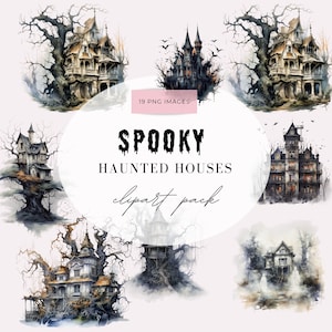 Halloween Mansion Clipart | Halloween Watercolor Spooky House Clipart | Haunted House | Digital Download | Png Bundle | Trick Or Treating