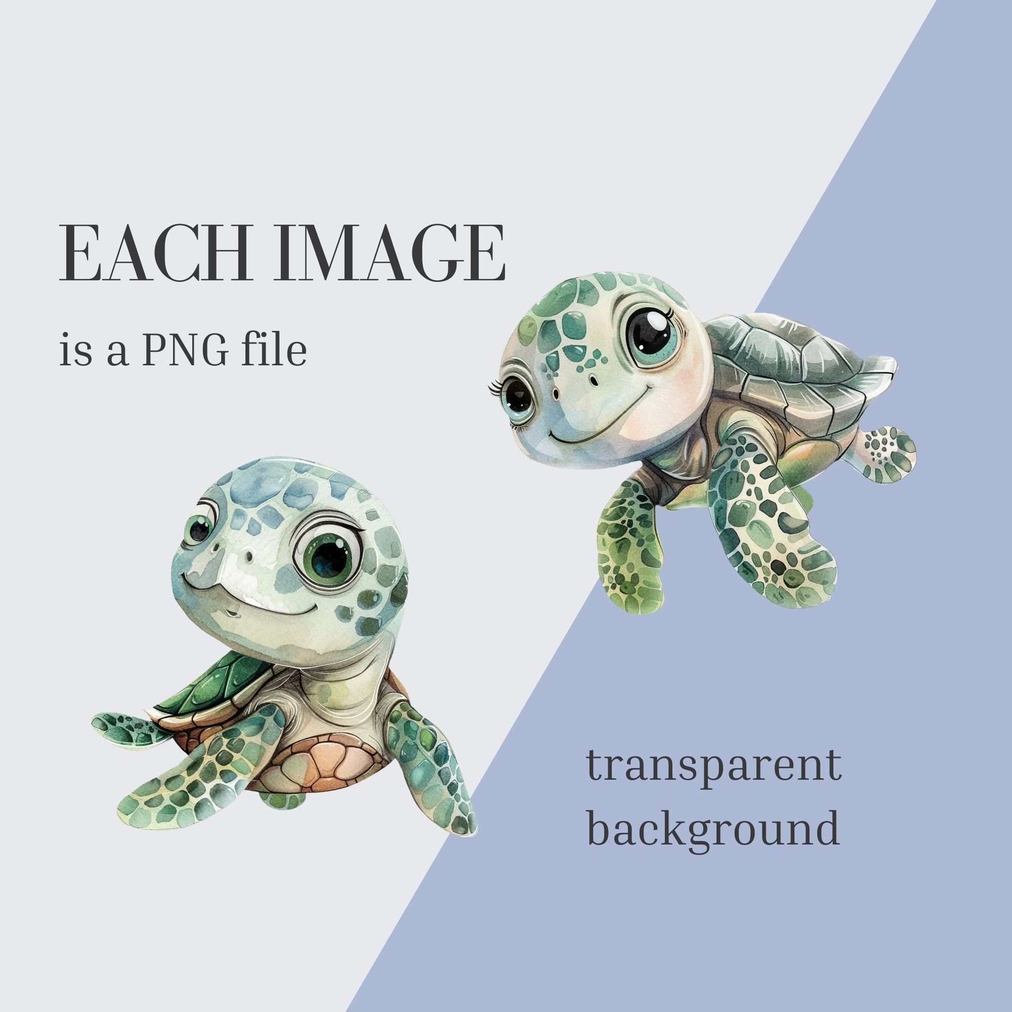 Watercolor Baby Sea Turtle Clipart: Ocean Animal PNG (digital Download ...