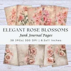 Vintage Roses Shabby Junk Journal Paper, Vintage Roses Junk Journal Printable, Printable Ephemera Kit, Rose Digital Paper, Vintage Journals