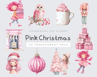 Quirky Girl Christmas Clipart, Pink Winter, Whimsical Holiday PNGs for Digital Download, Cute Crafting & Scrapbooking Art