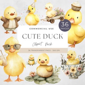 Rubber Duck Tub Clip Art, Watercolor Baby Shower Clipart, Digital Download, Cute Bath Time Decor, PNG Files, Umbrella, Balloons, Flowers