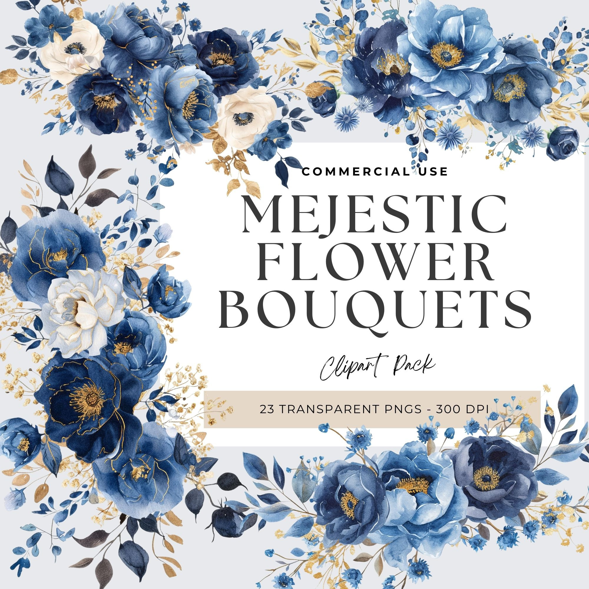 Royal Blue Flower Clipart, Blue Roses Clipart, Floral Clipart ...