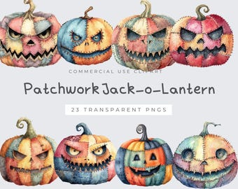 Patchwork Jack-O-Lantern PNG, Cute Fall Design, Rustic Halloween Art, Digital Download for Autumn Fun