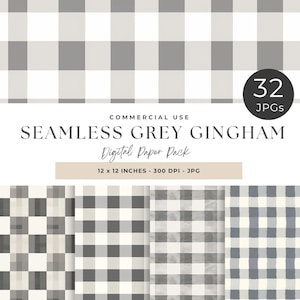 Light Grey & White Gingham Plaid Checks Digital Paper, Seamless Patterns, Scrapbooking, Backgrounds, Baby Shower Scrapbook Paper, Texture