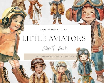 Little Aviator Clipart, Airplane Nursery Art (Digital Download PNG)