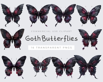 Gothic Butterfly Clipart, Dark Aesthetic PNGs, Spooky Moth Illustrations, Digital Download for Scrapbooking