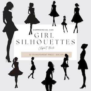 Silhouet vrouwenlichaam png, silhouet vrouwen in jurk png, mode-jurken, Silhouet meisje, retrostijl, modieuze vrouwenillustratie