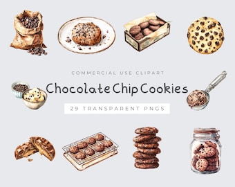 Chocolate Chip Cookie Clipart, Watercolor Baking Clipart, SVG PNG Digital Download for Sweet Treats, Food, Sugar