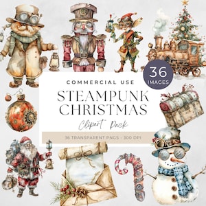 Steampunk Christmas Clipart, Vintage Holiday Graphics, Digital Art, Unique Steampunk Designs for Crafts, Unique Winter, Creative Ideas, PNG