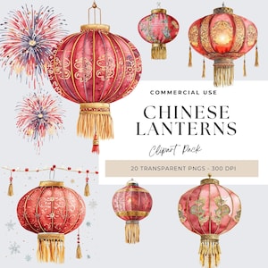 Clipart lanterna cinese di Capodanno, clipart lanterna cinese, clipart di Capodanno cinese, clipart asiatica dell'acquerello, clipart di gennaio, Cina