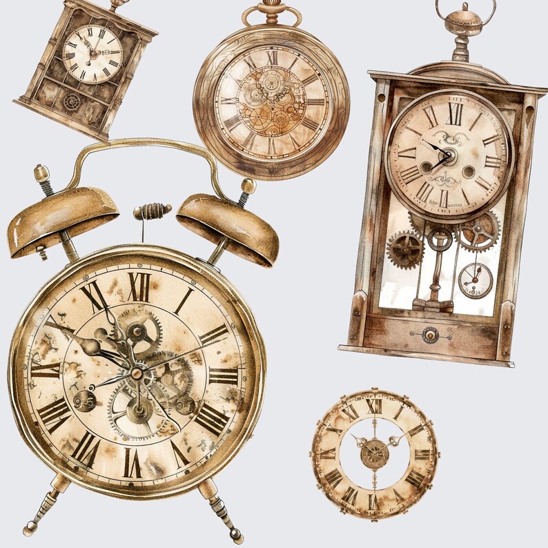 Steampunk Clock, Sepia, Mechanical Clock Graphics, Pocket Watch ...
