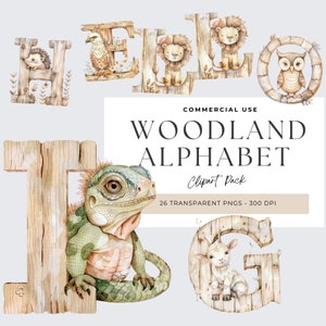 Clipart do alfabeto da floresta, alfabeto da floresta PNG, floresta em aquarela, tema da floresta, alfabeto em aquarela, iniciais completas do alfabeto em inglês