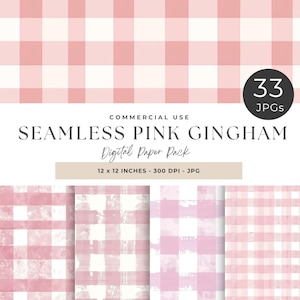 Light Pink & White Gingham Plaid Checks Digital Paper, Gingham Digital Paper, Seamless Patterns, Scrapbooking, Backgrounds, Commercial Use