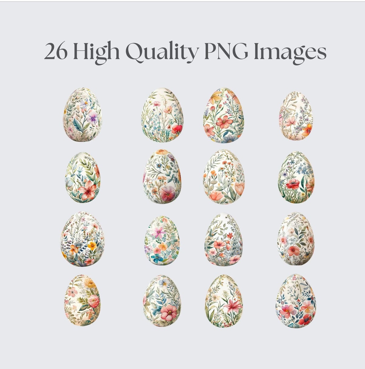 Watercolor Easter Eggs Clipart Bundle, Floral Toile (PNG Digital ...