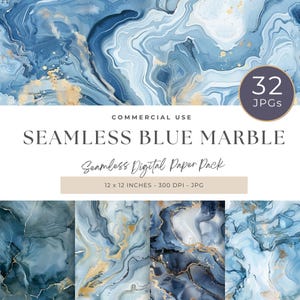 Blue Marble Seamless Pattern, Blue Marble Digital Paper, Geometric Abstract Backgrounds, Tranquil Royal Blue Marble Patterns, Journal