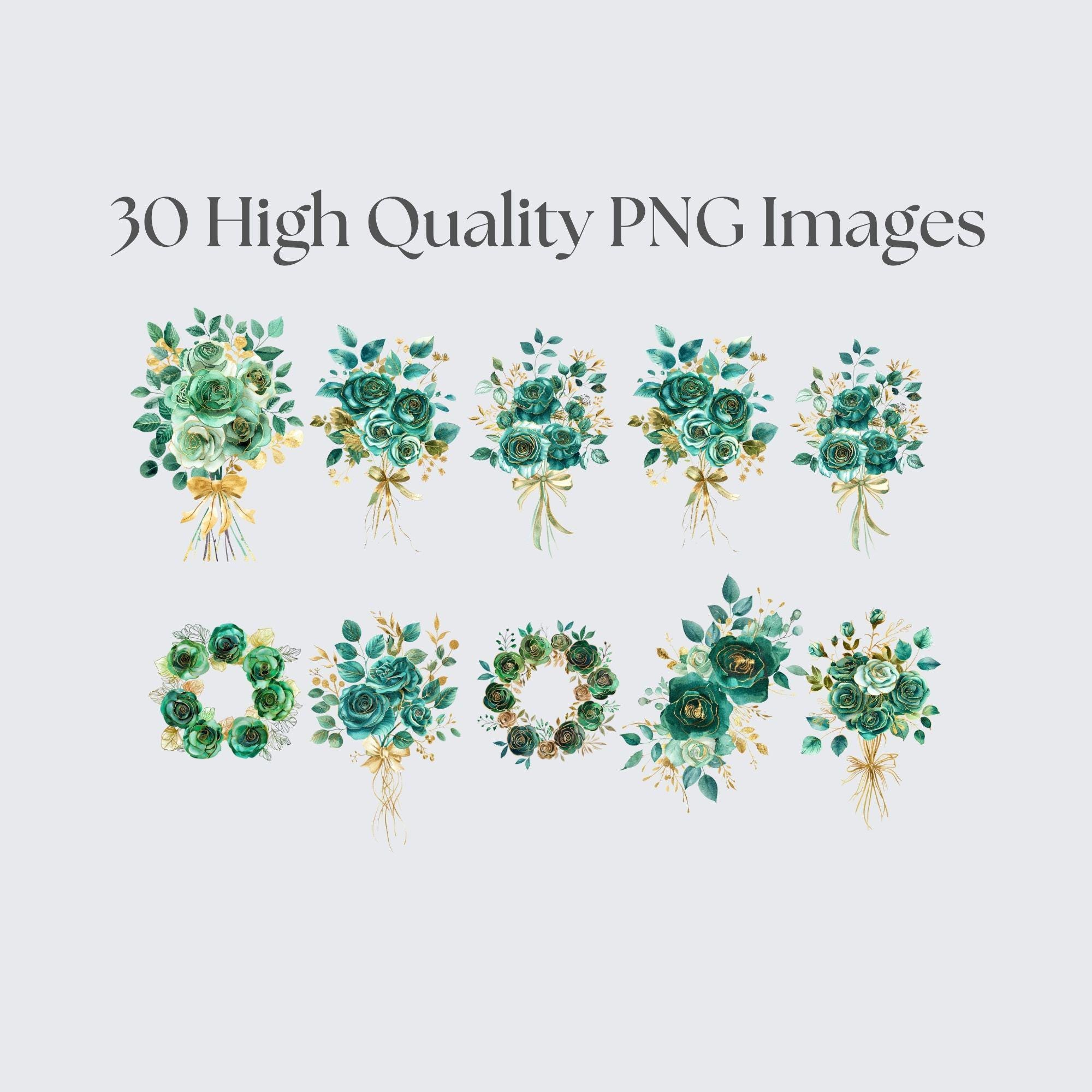 Emerald Green Roses Png, Enchanted Rose Png, Watercolor Floral Clipart ...