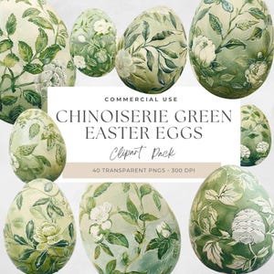 Chinoiserie Easter Eggs Clipart, Grandmillennial Easter Clipart, Toile Eggs, Whimsical Spring Designs, Perfect for DIY Projects, Green