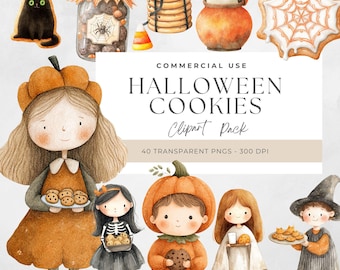 ハロウィンクッキーのクリップアート、かわいい不気味なお菓子のPNG、工芸品用のデジタルダウンロード、秋のデザート、商用利用可能なクリップアート、砂糖菓子