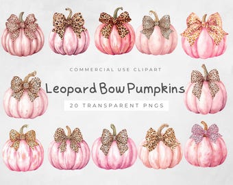 Abóbora leopardo PNG, design fofo de outono com laço rosa, download digital para clipart de sublimação de outono