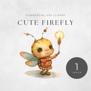 Lightning Bug Clipart, Cute Firefly PNG, Watercolor Digital Download, Commercial Use, Transparent Images, Insect, Cartoonish, Lightbulb
