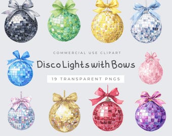 Disco Ball PNG with Bow, Retro Digital Download, Sublimation Art, Groovy Clipart for Parties and Celebrations