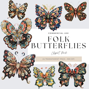 Folk Butterfly Clipart, Butterfly Clipart Png, Butterfly Clipart, Nordic Print, Junk Journal, Paper Crafts Scrapbooking, Digital Png, Image