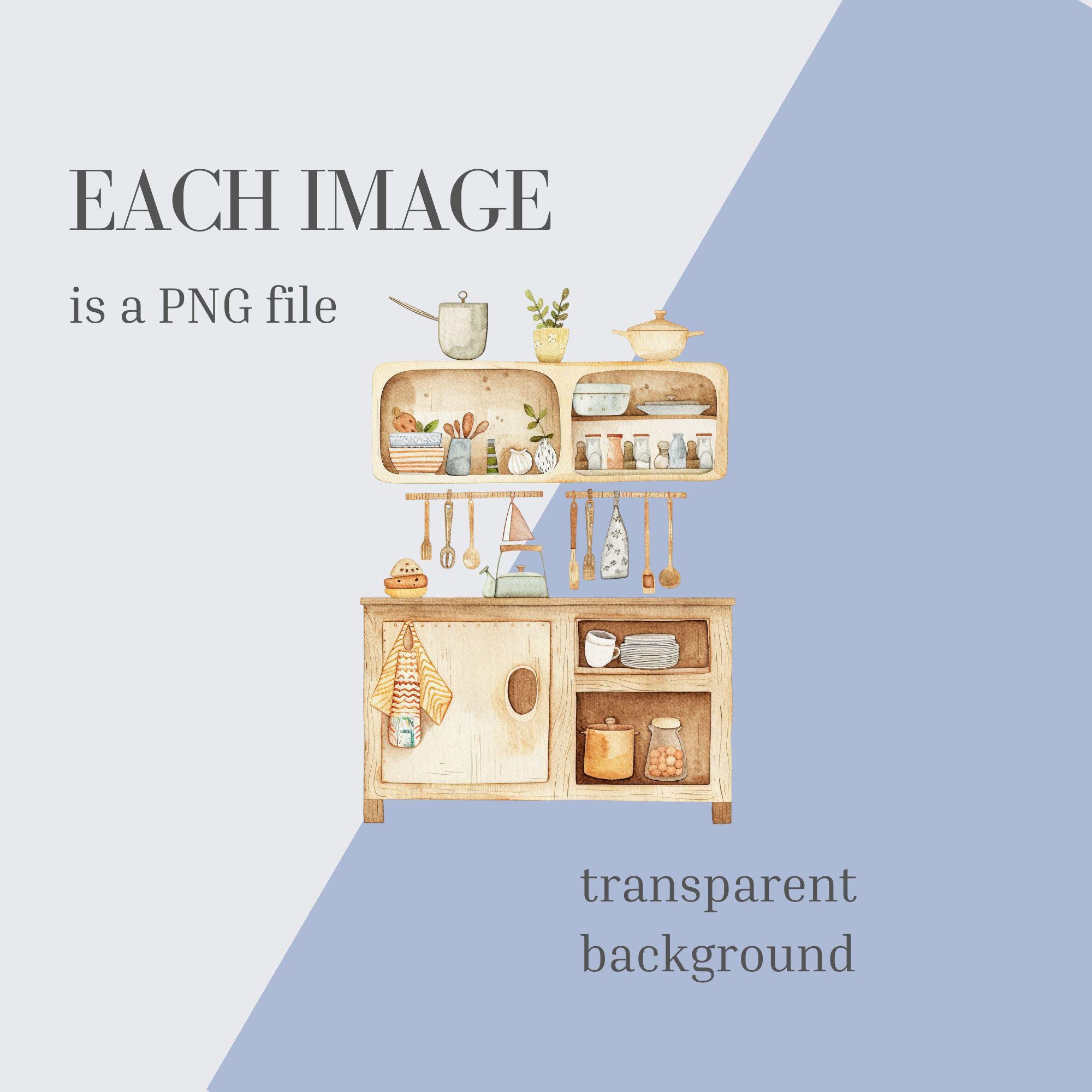 Kitchen Cabinet Clipart, Vintage Watercolor Pngs, Digital Download for ...
