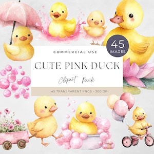 One Lucky Duck Clipart, Cute Rubber Duck PNG, Birthday Invitation Art, Watercolor Duck for Kids, Digital Download, Rainbow, Balloons
