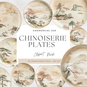 Chinoiserie bord PNG-clipart, vintage blauw wit servies, Aziatische aquarel bloemenkunst, digitale download voor ambachten en scrapbooking