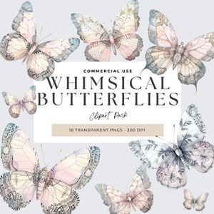 Silber Schmetterling Clipart, Rosa Schmetterling, Aquarell Schmetterling, Fantasy Clipart, Bezaubernde Schmetterlinge, Schmetterling Png, Elegant, Zart