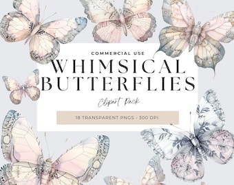 Silver Butterfly Clipart, Pink Butterfly, Watercolor Butterfly, Fantasy Clipart, Glamorous Butterflies, Butterfly Png, Elegant, Delicate