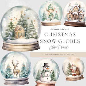Christmas Snow Globe Clipart Watercolor PNG | Christmas Decoration Clipart  | Instant Download | Xmas Clipart | Commercial Use | Holidays