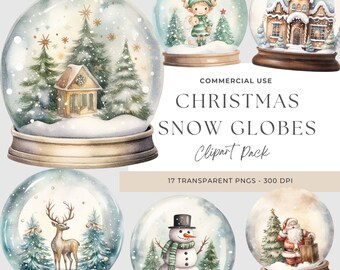 Christmas Snow Globe Clipart Watercolor PNG | Christmas Decoration Clipart  | Instant Download | Xmas Clipart | Commercial Use | Holidays