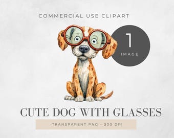 Perro con gafas PNG, clipart de perro lindo, arte divertido para mascotas, descarga digital para manualidades, diseños de perros hipster