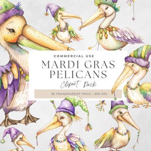 Mardi Gras Pelican Png, Louisiana Mardi Gras PNG, Decorazioni Martedì Grasso, Buon Mardi Gras, Disegno a sublimazione ad acquerello, Download di file digitali