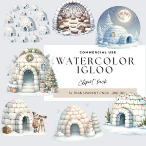 Igloo clipart, clipart hiver, clipart nuits nordiques, esquimau mignon, saison d'hiver, clipart neige, ours polaire, renard arctique, scrapbooking numérique