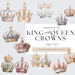 Clipart di corone del re e della regina, clipart reali, clipart acquerello di corone, diademi principessa, png trasparenti, corona del re, corona della regina